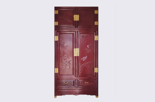 澄迈高端中式家居装修深红色纯实木衣柜